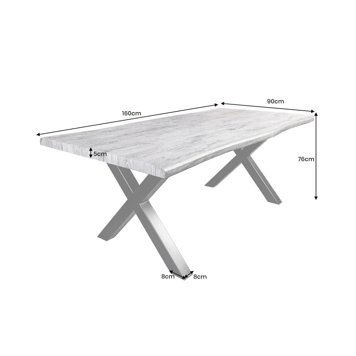 Masa de dining gri cu aspect de stejar Wild 160 cm Invicta, picioare in X