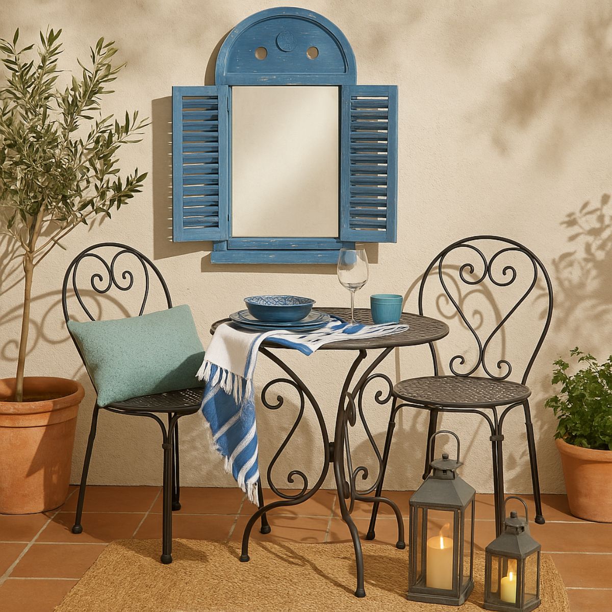Oglinda de perete albastru-retro din lemn, 75x39 cm, Louvre Esschert Design