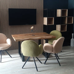 Scaun dining rotativ, maro deschis, tapiserie textil si cadru metalic, 60x63x87 cm Teddy HARO