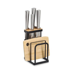 Suport de cutite si tocatoare, din metal si bambus, 12x14x22 cm, Knife block stand Zeller