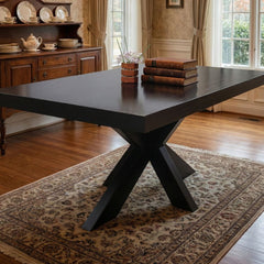 Masa de dining neagra 180x90 cm din lemn de mango Chakra Star Haro