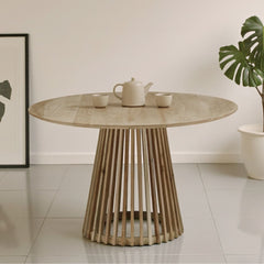 Masa de dining rotunda Ø120 cm maro natur din lemn de mango Altamira Haro