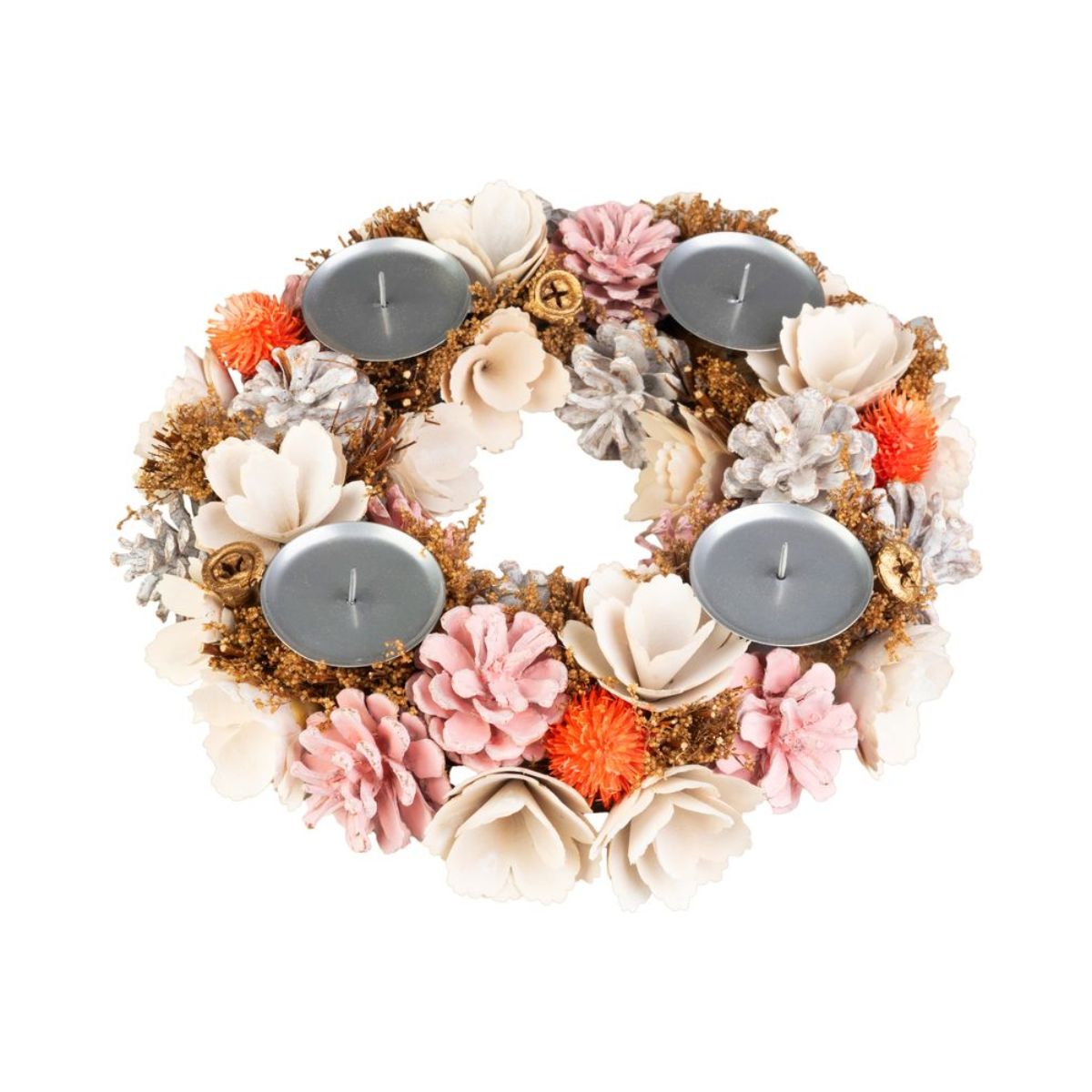 Coronita de Craciun Ø30 cm roz/portocaliu cu suporturi de lumanari MagicHome