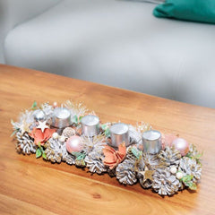 Aranjament de Craciun 44 cm roz/portocaliu cu suporturi de lumanari MagicHome