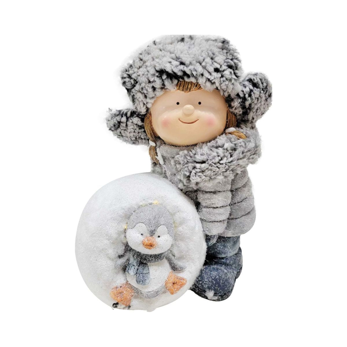 Figurina de Craciun 33,5 cm Fetita cu bulgare si pinguin MagicHome