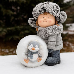 Figurina de Craciun 33,5 cm Fetita cu bulgare si pinguin MagicHome