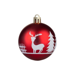 Set 12 globuri de Craciun Ø6 cm rosii cu detalii albe, plastic - MagicHome