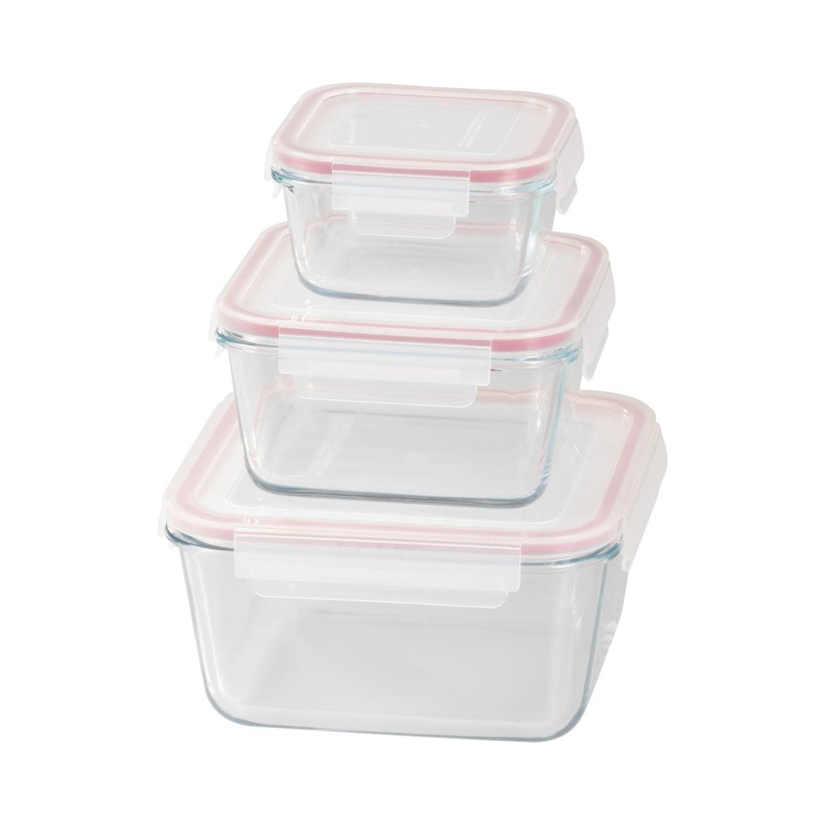 Set 3 caserole patrate din sticla MagicHome, 450/1000/1900 ml, roz