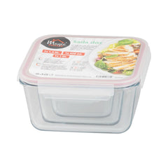 Set 3 caserole patrate din sticla MagicHome, 450/1000/1900 ml, roz