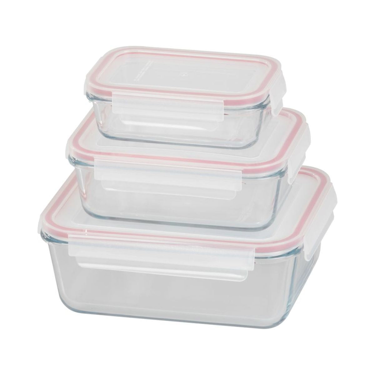 Set 3 caserole dreptunghiulare din sticla MagicHome, 400/900/1900 ml, roz