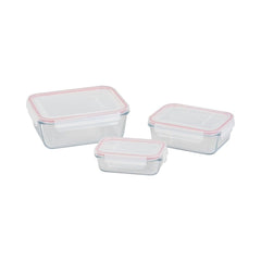 Set 3 caserole dreptunghiulare din sticla MagicHome, 400/900/1900 ml, roz