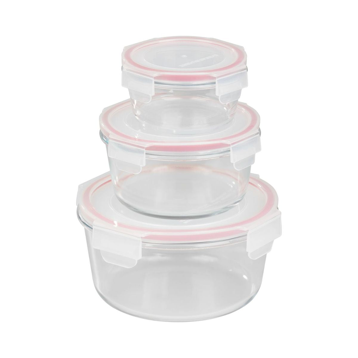 Set 3 caserole rotunde din sticla MagicHome, 370/800/1500 ml, roz