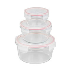 Set 3 caserole rotunde din sticla MagicHome, 370/800/1500 ml, roz