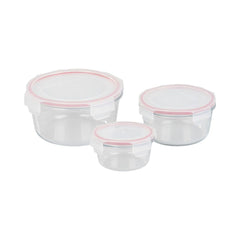 Set 3 caserole rotunde din sticla MagicHome, 370/800/1500 ml, roz