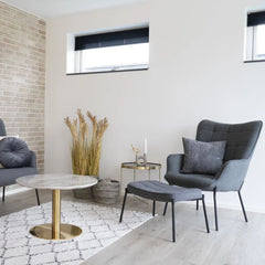 Masuta de cafea alb/auriu cu aspect de marmura din otel si MDF Ø70 cm Bolzano House Nordic