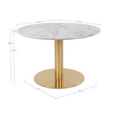 Masuta de cafea alb/auriu cu aspect de marmura din otel si MDF Ø70 cm Bolzano House Nordic