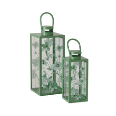 Set 2 felinare verzi din metal si sticla 36,2 / 25,5 cm Kate Boltze