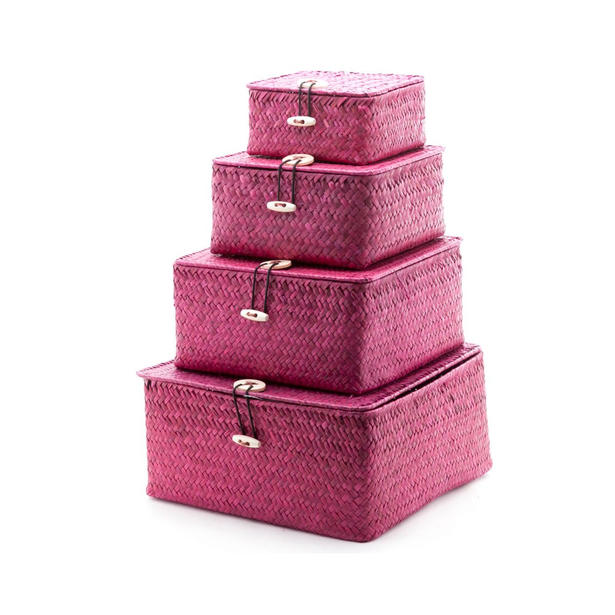 Set de 4 cosuri de depozitare, rosu burgundy, din fibre vegetale, Cosy&Trendy