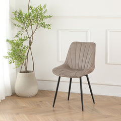 Pachet 3+1 Scaun dining taupe cu cadru metalic fix si sezut textil Lisse A866 HARO