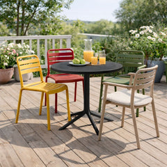 Masa terasa/gradina rotunda neagra din polipropilena, Ø80x74 cm, Toledo Bistro