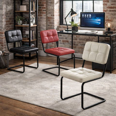 Scaun living/dining negru din piele artificiala si metal Oslo View Haro
