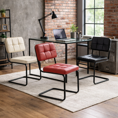 Scaun living/dining rosu din piele artificiala si metal Oslo View Haro