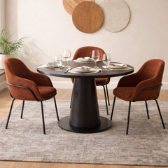 Scaun living rosu-caramiziu din textil si metal Gemma Haro