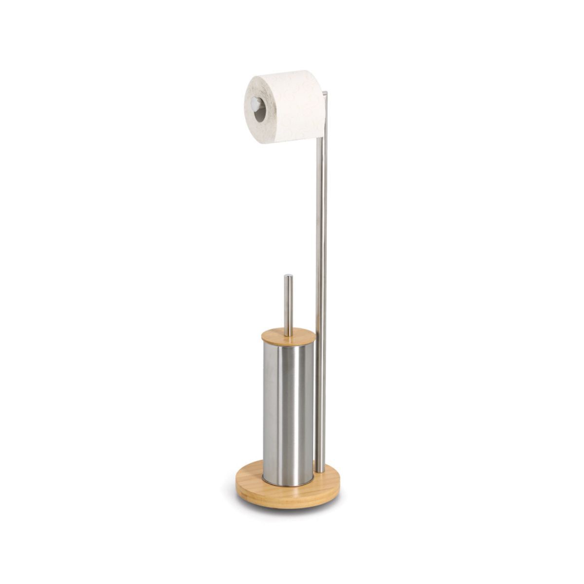 Perie WC Zeller, inox/bambus, cu suport hartie igienica integrat, 72.5 cm