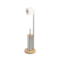 Perie WC Zeller, inox/bambus, cu suport hartie igienica integrat, 72.5 cm