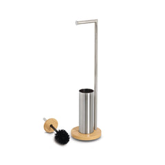 Perie WC Zeller, inox/bambus, cu suport hartie igienica integrat, 72.5 cm