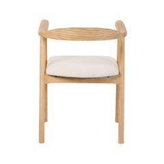 Scaun dining Lund Boucler crem, textil, cu picioare din lemn de frasin cu aspect stejar