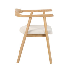 Scaun dining Lund Boucler crem, textil, cu picioare din lemn de frasin cu aspect stejar