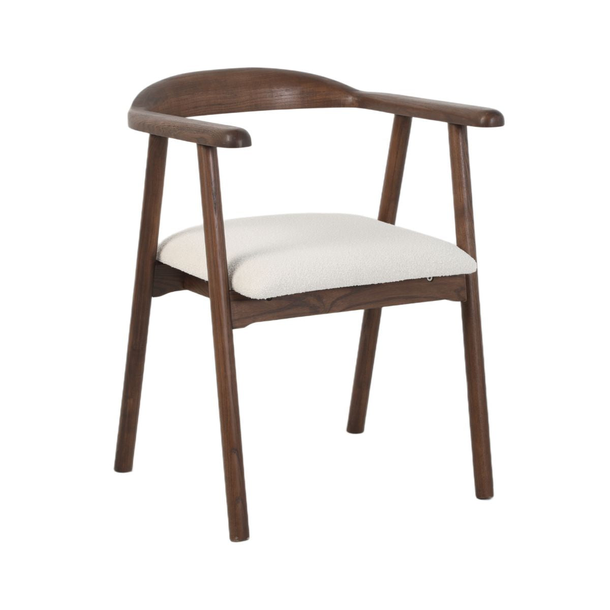 Scaun dining Lund Boucler crem, textil, cu picioare din lemn de frasin cu aspect nuc