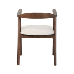 Scaun dining Lund Boucler crem, textil, cu picioare din lemn de frasin cu aspect nuc