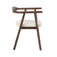 Scaun dining Lund Boucler crem, textil, cu picioare din lemn de frasin cu aspect nuc