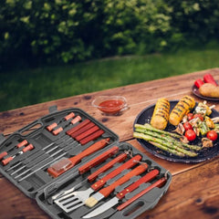 Set ustensile gratar 19 piese Strend Pro Grill, inox si lemn + geanta rigida