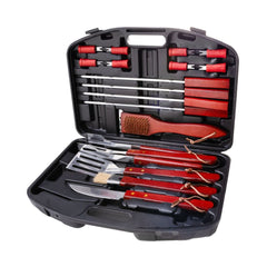 Set ustensile gratar 19 piese Strend Pro Grill, inox si lemn + geanta rigida
