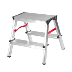 Scara dubla din aluminiu 40 cm, 2x2 trepte, cu platforma, max 125 kg, argintiu, DD Strend Pro