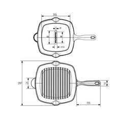 Tigaie-grill patrata 27x27 cm din fonta Black Collection Tramontina