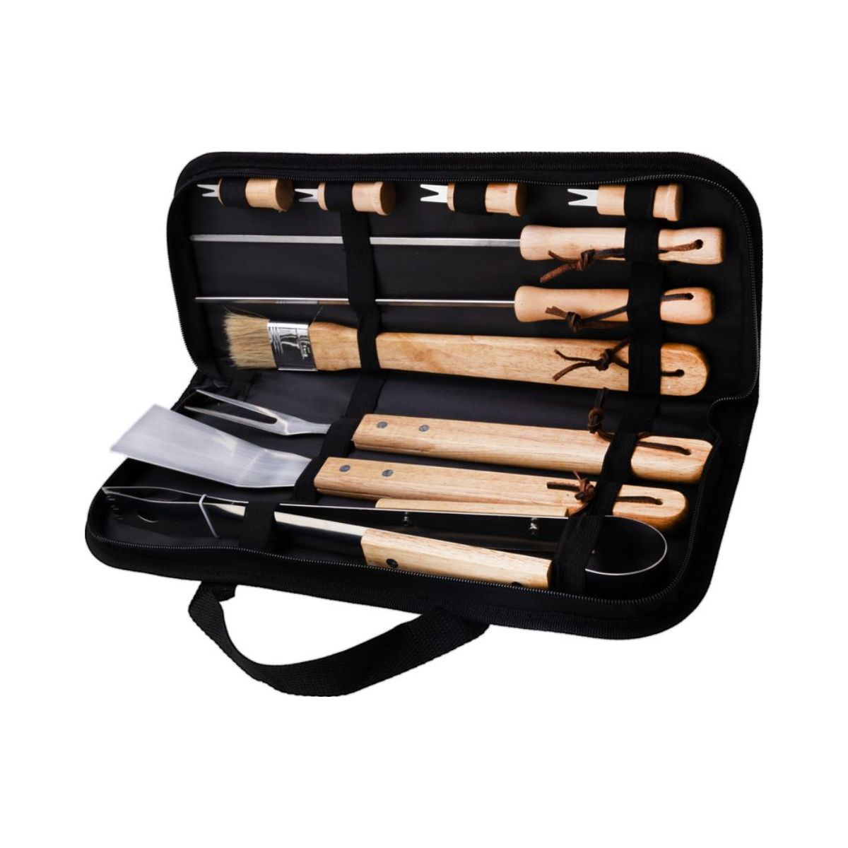 Set ustensile gratar 11 piese Strend Pro Grill, inox si lemn in geanta transport