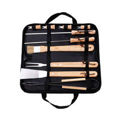 Set ustensile gratar 11 piese Strend Pro Grill, inox si lemn in geanta transport