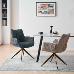 Scaun living/dining rotativ Nuria, bej-heather, material textil si cadru metalic