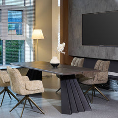 Scaun living/dining rotativ Nuria, bej-heather, material textil si cadru metalic