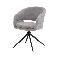 Scaun dining rotativ Montana Ha.ro, gri, tapițat cu material textil și bază metalică neagră, design modern cu funcție 180°