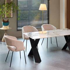 Scaun living/dining Myrene, bej, material textil si cadru metalic