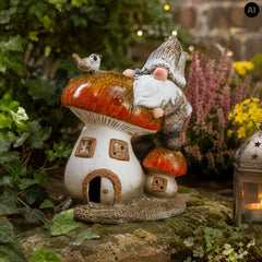 Decoratiune de gradina 16 cm ciuperca cu gnom, polirasina, Cosy&Trendy