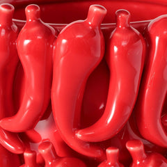 Ghiveci decorativ Peperoni Ø20 cm, din portelan rosu lucios cu model 3D ardei iuti