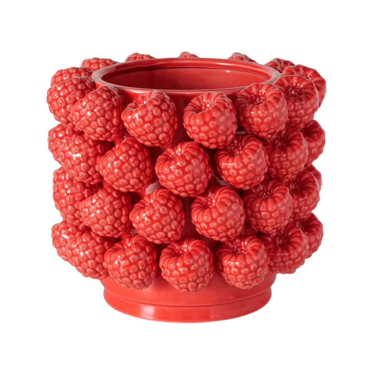 Vaza decorativa Himbeere Ø22,5 cm, din portelan rosu lucios cu model 3D zmeure
