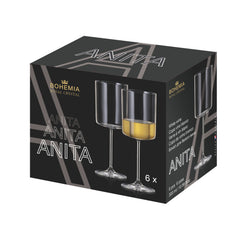 Set 6 pahare rafinate de vin alb Anita 300 ml cu siluetă cilindrică, din sticlă-cristal.