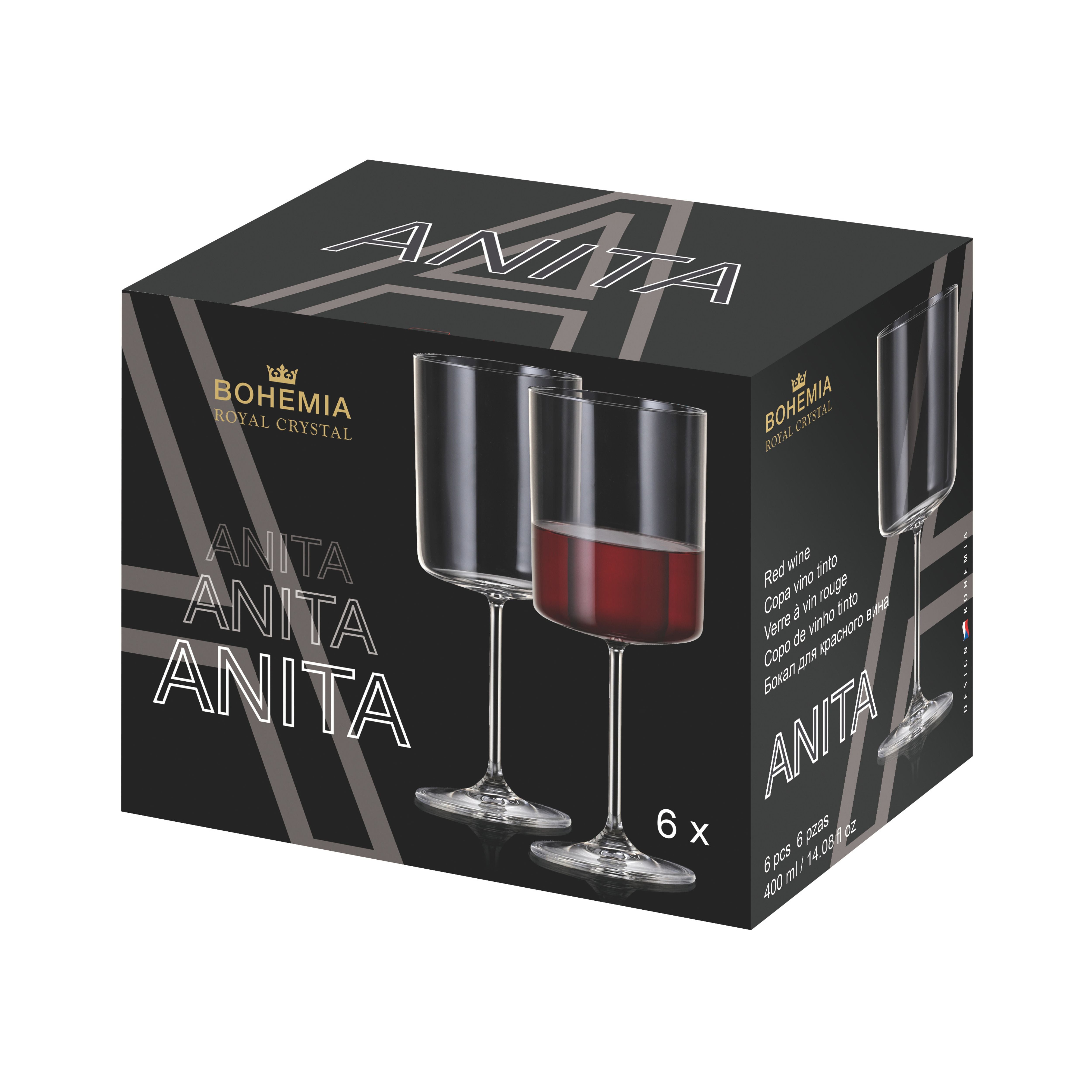 Set 6 pahare cilindrice de vin roșu Anita 400 ml din sticlă-cristal